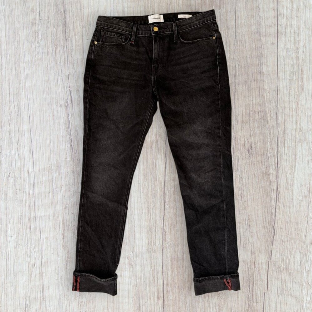 FRAME Le Nik Skinny Jeans Black Wash Lucky Mid Rise Stretch Denim Women 28
